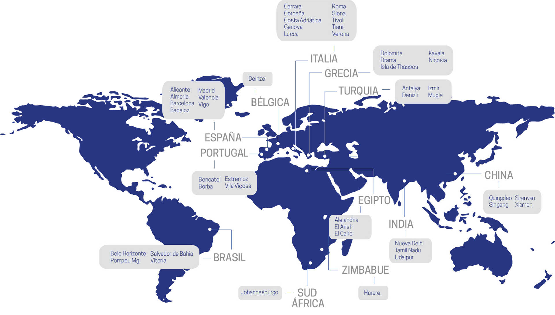 Mapa de canteras alrededor del mundo